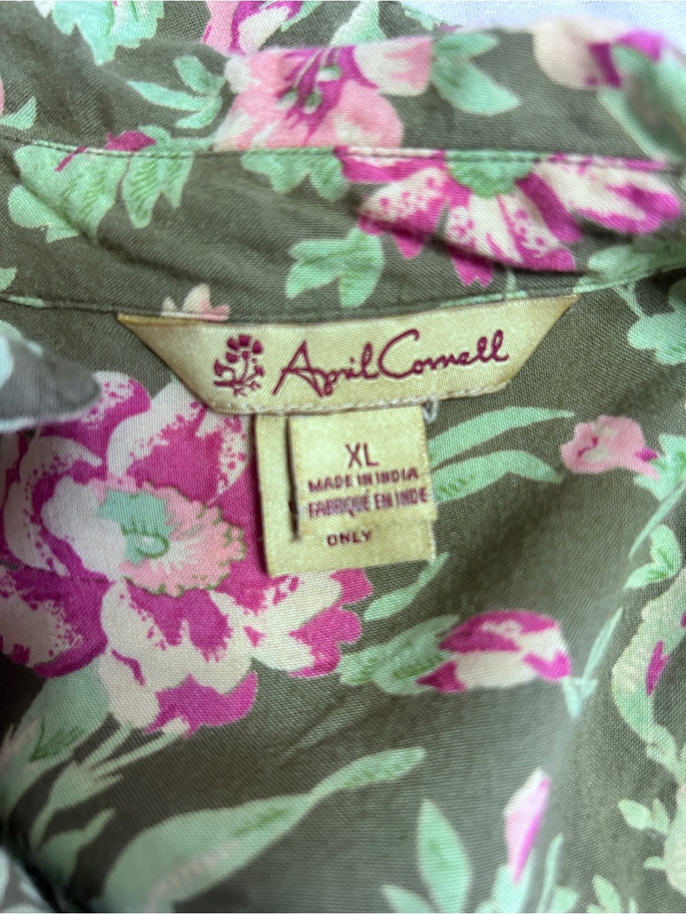 April Cornell Women’s XL Olive Pink Floral Tiered Patchwork Pintuck Maxi Dress - Picture 8 of 14